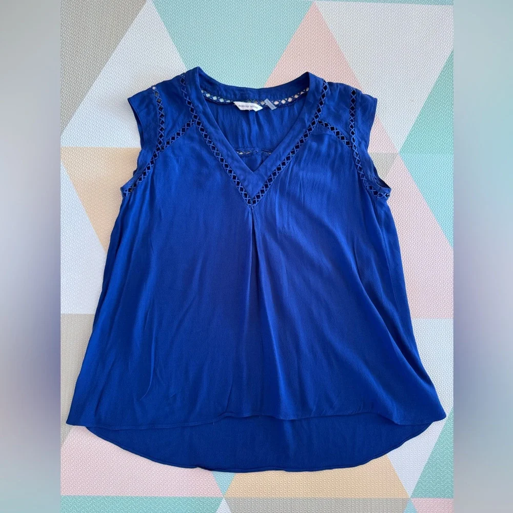 Rebecca Taylor Deep Blue Blouse with Lace Accents - Picture 4 of 9